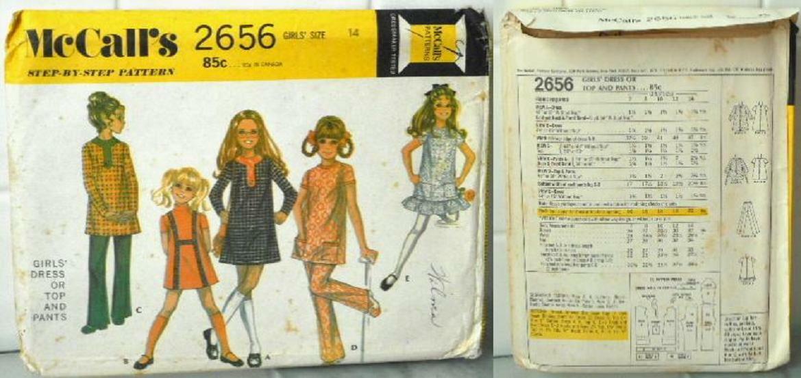 Vintage 1970 Mccall's Sewing Pattern 2656 Girl's Dress Or Top & Pants - Size 14