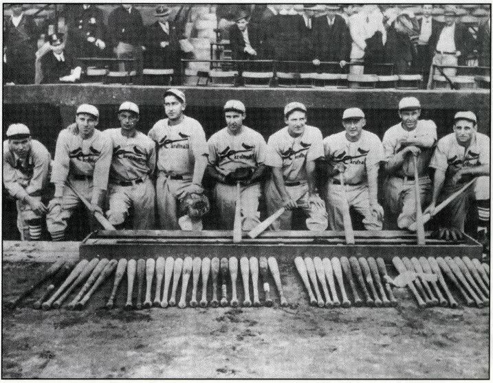 St Louis Cardinals Iconic Gas House Gang In The Dugout With Bats Lined Up 'l@@k"