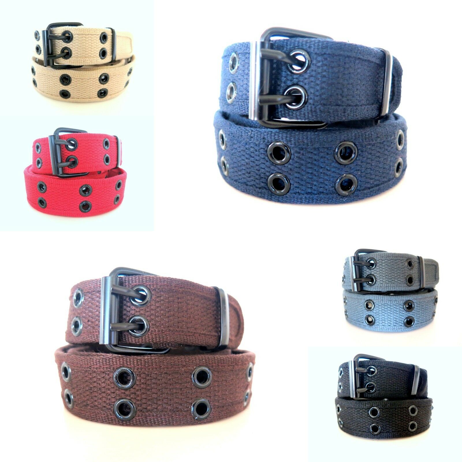 Kids Stitched Canvas Fabric 2 Holes Row Grommets Boys Girls Childrens Belt