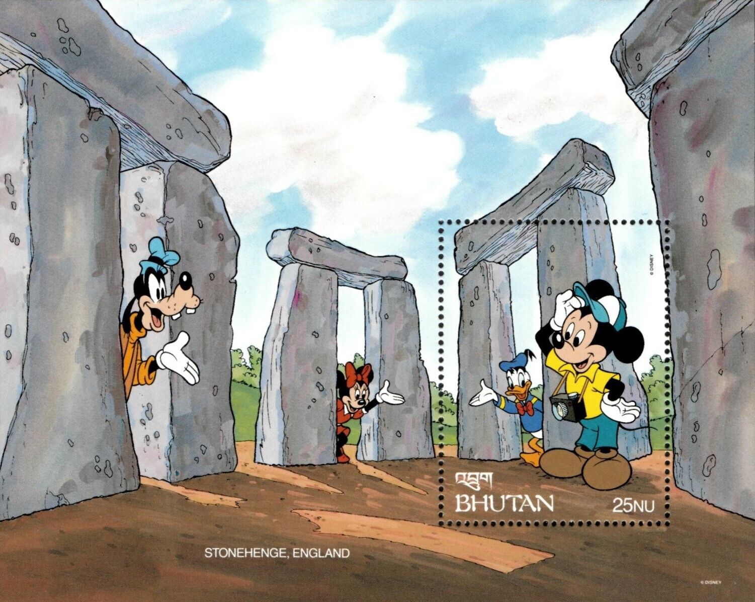 Bhutan 1991 - Disney, World Wonders, Mickey, Stonehenge - Souvenir Sheet - Mnh