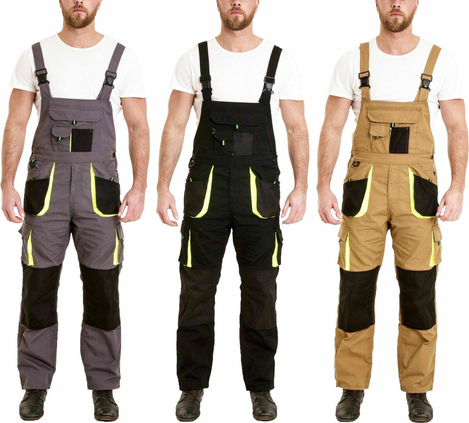 Mens Work Dungarees Bib And Brace Overall Working Trousers Multi Pockets Pants