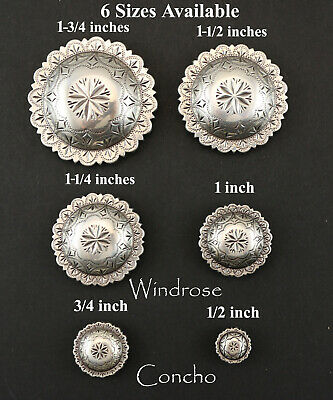 Concho Lot Of 6 Antique Silver Engraved Windrose Fa 4831 Western  1/2" To 1 3/4"