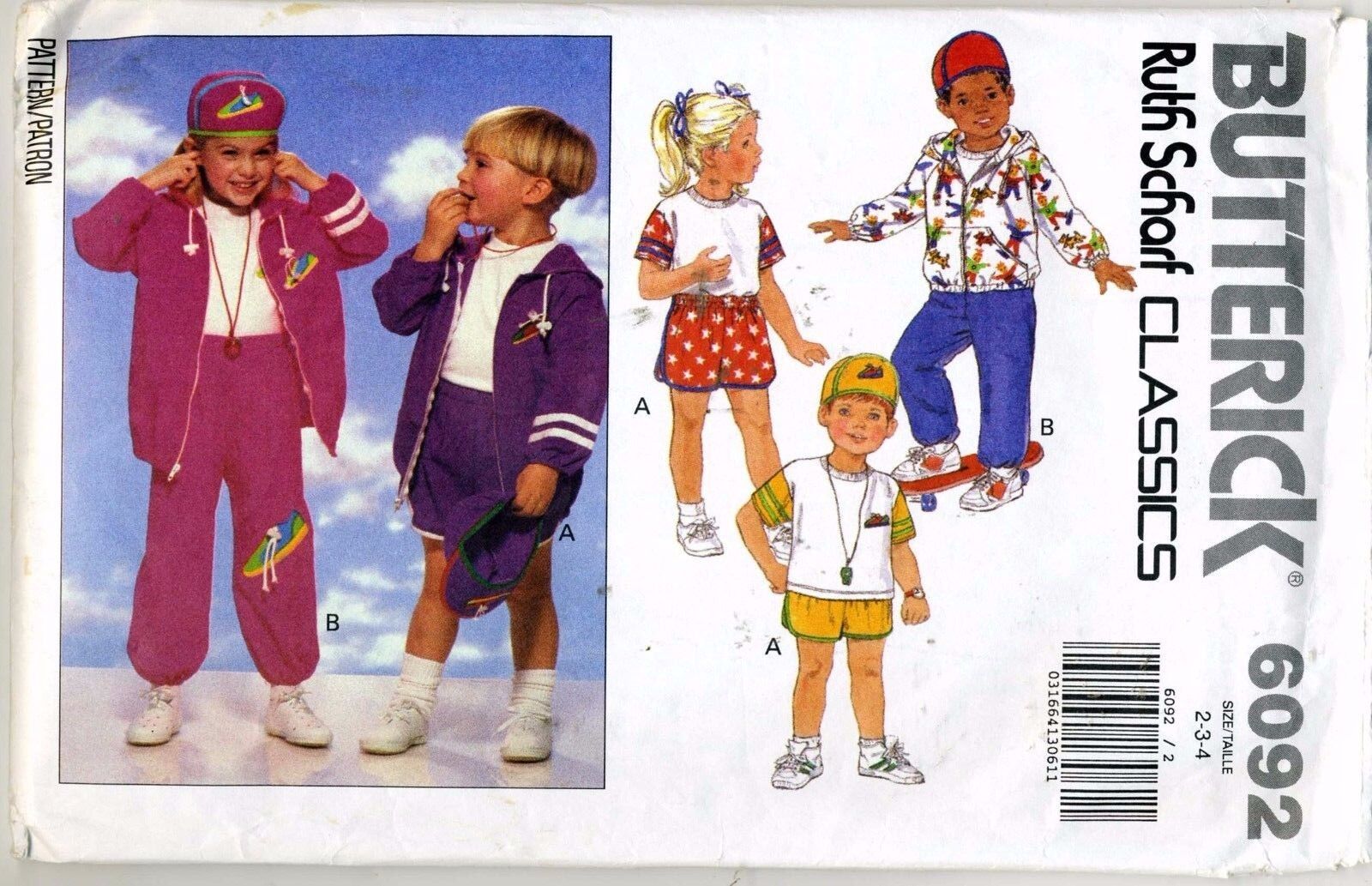 Butterick 6092 Child's Jacket,top,shorts,pants & Hat Size 2,3,4