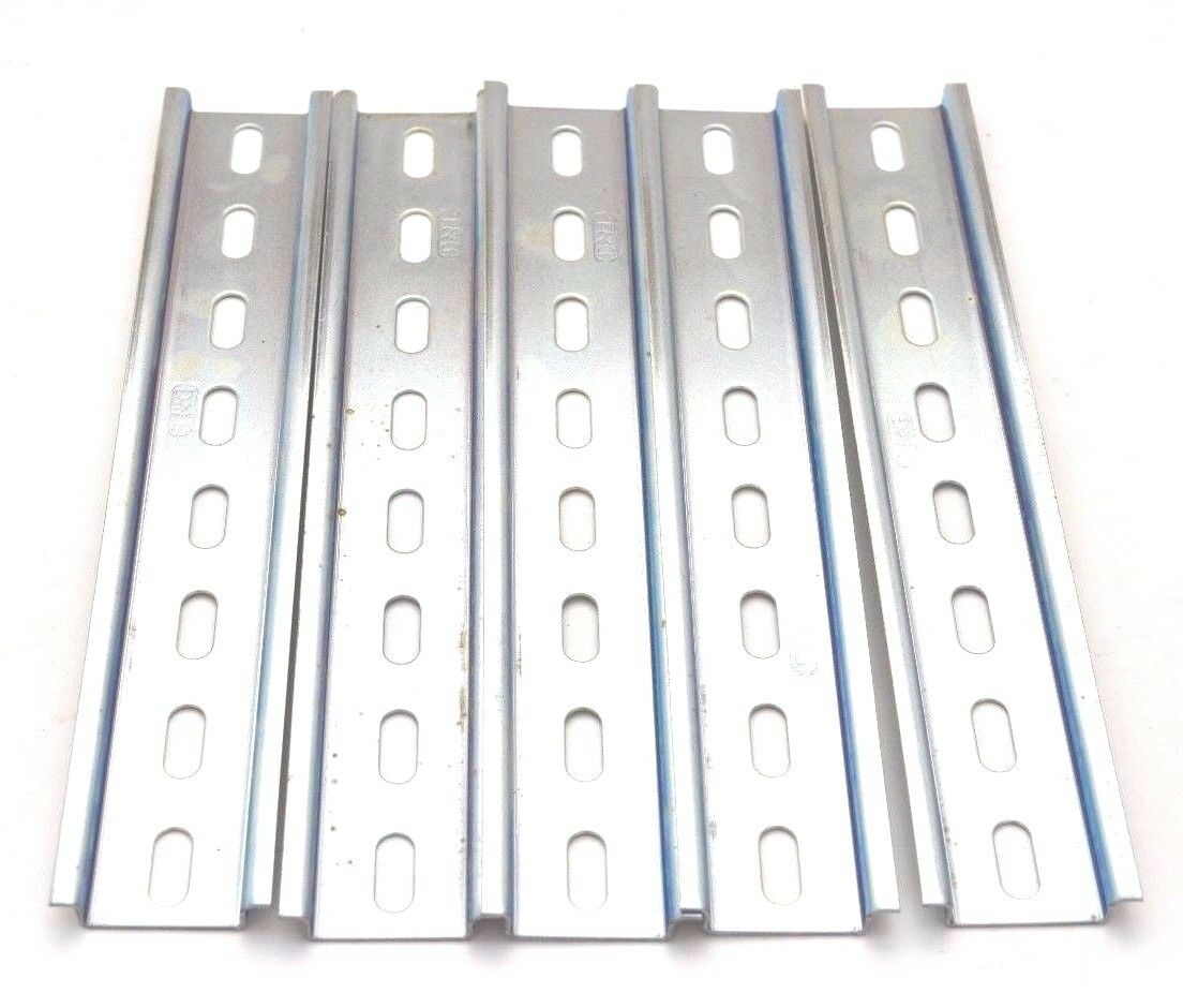 5 Stained Pieces Din Rail Slotted Steel Zinc Plated Rohs 8 In. Long 35mm 7.5mm