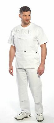 Portwest S810 Bolton White Cotton Painters Bib Overalls With Knee Pad Pockets