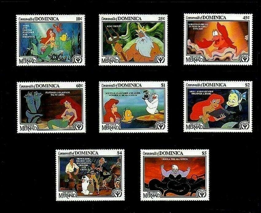 Dominica - 1991 - Disney - Little Mermaid - Ariel - Eric - Ily - Mint Mnh Set!