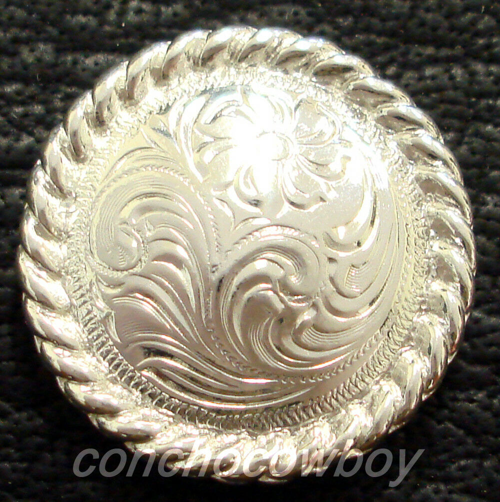 Western Leather Craft Tack Bright Silver Engraved Rope Edge Concho Screwback