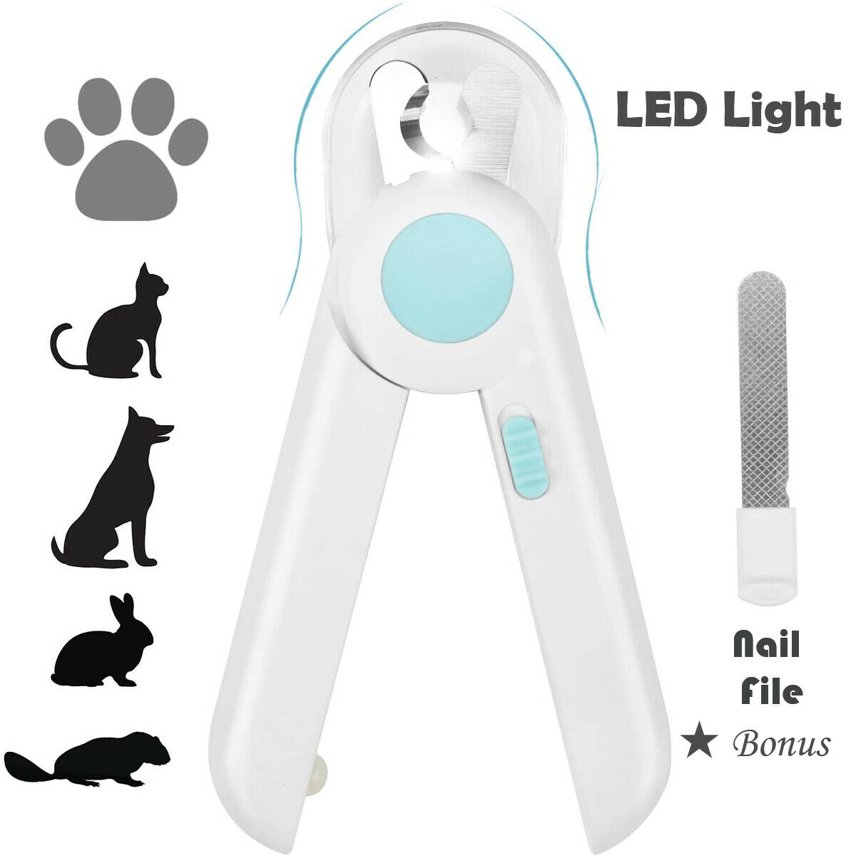 Led Light Pet Nail Clippers Trimmer Tool Pet Care Grinders Cat Dog W/ Nail File