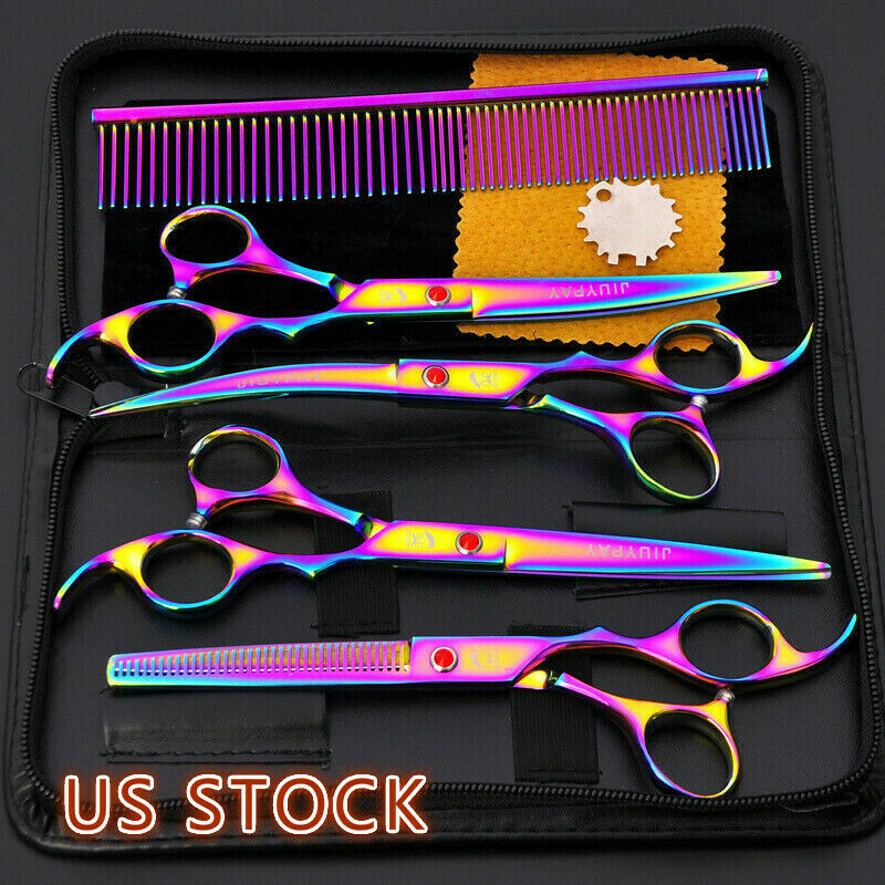 Us Professional Dog Pet Grooming Scissors Kit Cutting Thinning Curved Shears Set