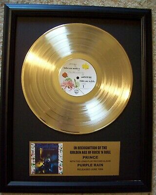 Prince And The Revolution Purple Rain Gold Lp Record + Mini Album Disc In Frame