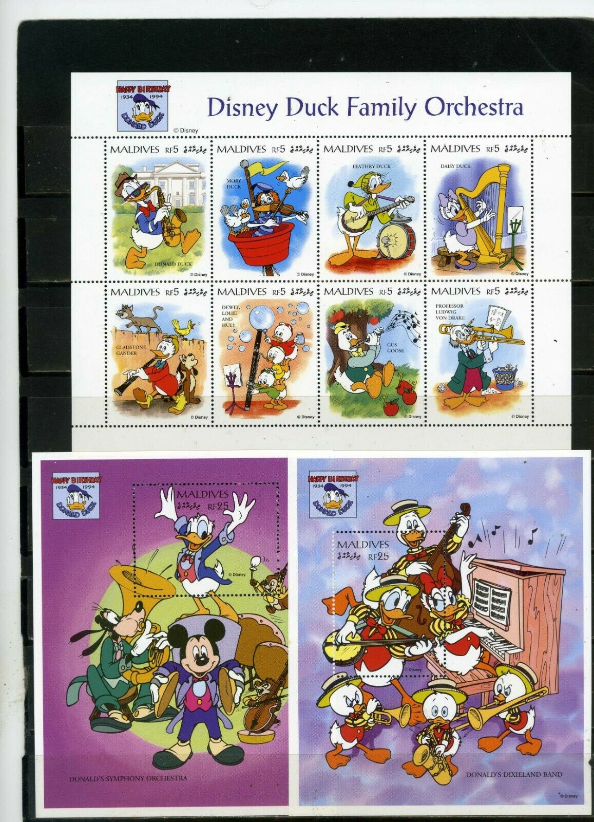 Maldives 1995 Disney Donald Duck Family Orchestra  Sheet Of 8 Stamps 2 S/s Mnh