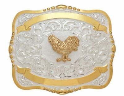 Crumrine Western Belt Buckle Kids Rooster Bead Edge Gold White 384d
